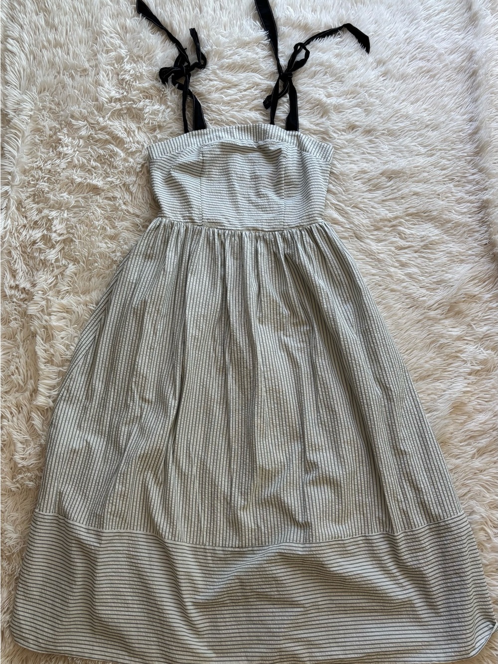 She + Sky White and Black Striped Sundress with Black Tie Straps